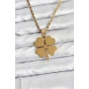 316L Çelik Zincir Gold Renk Yonca Model 60 cm Kadın Kolye - TJ-BKO10783