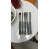 5 Parça  Uzun Kahvaltı Bıçak - Gri Mermer Desen Saplı 16.5 Cm