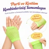ieg™ 80’ler 90’lar Retro Neon Yeşil File Parmaksız Kısa Eldiven 11 cm