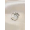 Ayarlamalı Silver Renk Metal Zirkon Taşlı Kanat Yüzük - TJ-BYK2033