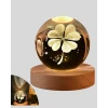 Bitki Temalı Led Işıklı Cam Küre Ahşap Standlı Modern Gece Lambası
