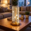 Dalgalı Silindirik Kristal Kareli Model Led Masa Lambası – Gold Tabanlı, Dokunmatik, 3 Renk Işık Modlu, Şarjlı Modern Dekoratif Gece Lambası