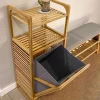ieg™ 2 Organizer Raflı Ahşap Bambu Çek-Aç Kirli Sepeti