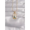 ieg™ 316L Çelik Gold Renk Beyaz Mineli Kız Figür Tarot Kolye