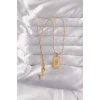 ieg™ 316L Çelik Gold Renk Pembe Mineli El Figür Tarot Kolye
