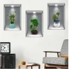 ieg™ 3D Çiçek Vazo Duvar Sticker 3 lü Set GRİ Fon
