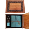 ieg ™  Ahşap Kutulu Mavi Deri Defter ve Anahtarlık Set