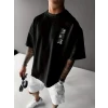 ieg™ Baskılı Oversize Bisiklet Yaka T-shirt - Siyah