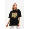 ieg™      Baskılı Oversize T-Shirt - Siyah -