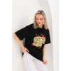 ieg™      Baskılı Oversize T-Shirt - Siyah -