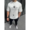 ieg™      Bisiklet Yaka Baskılı Oversize T-Shirt - Beyaz -