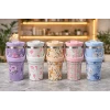 ieg™ Çiçek Desenli 700 ml Taşıma Kulplu Paslanmaz Çelik Termos Mug Bardak