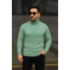 ieg™ Erkek Balıkcı Yaka Bağazlı Triko Kazak Pamuklu Kalın Fitilli Dokuma, Regular Fit Uzun Kollu Kışlık Model - Mint Yeşili
