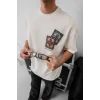 ieg™ Erkek Baskılı Oversize T-shirt - Beyaz
