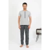ieg ™ Erkek Pamuk Kısa Kol Pijama Takım Gri