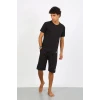 ieg ™ Erkek Pamuk Lakost Alt Üst Kaprili Pijama Takım Siyah