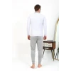 ieg ™ Erkek Polo Yaka Uzun Kol Penye Pijama Takımı Gri