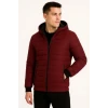 ieg™ Erkek Şişme Kapüşonlu Fermuarlı Mont Su Itici Kapitone Astarlı Kumaş Cepli Kışlık Rahat Kalıp - Bordo