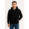 ieg™ Erkek Üç İplik Kapüşonlu Tam Fermuarlı Kanguru Çepli SweatShirt Hoodie - Siyah