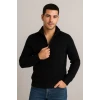 ieg™ Erkek Yarım Fermuarlı Triko Kazak – Selanik Örgü, Dik Yaka, Pamuklu Dokuma, Regular Fit Uzun Kollu Kışlık Model - Siyah