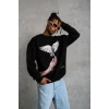 ieg™      Güvercin Baskılı Sweatshirt - Siyah -