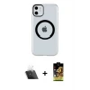ieg™ iPhone 11 Kılıf Pusula Form - Siyah Buffer Cam Ekran Koruyucu + Kamera Lens Koruma Cam - SF