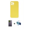 ieg™ iPhone 12 Pro Max Kılıf Ahenk Serisi - Siyah 3D Antistatik Seramik Nano Ekran Koruyucu + Neon Fosforlu Kamera Lens - YL