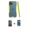 ieg™ iPhone 12 Pro Max Kılıf Atlas Asil Serisi - Siyah 34D Izgaralı Cam + Neon Fosforlu Kamera Lens - YL