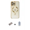 ieg™ iPhone 12 Pro Max Kılıf Nova Işık Özel Seri - Siyah Joko Magic 5D Cam + Sierra Blue Shine Kamera Lens Koruma Cam