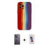 ieg™ iPhone 12 Pro Max Kılıf Yadigar Çizgi - Siyah Joko 5D Cam + Neon Fosforlu Kamera Lens - BZ