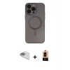 ieg™ iPhone 13 Pro Max Akış Minimal Özel Seri - Şeffaf Maxco Cam Ekran Koruyucu + Sierra Blue Pers Alüminyum Kamera Lens
