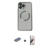 ieg™ iPhone 13 Pro Max Kılıf Ahenk Işık Serisi - Siyah Bilvis 3D Mat Cam Ekran Koruyucu + Renkli Kamera Lens Koruma Cam - YL