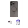 ieg™ iPhone 13 Pro Max Kılıf Akış Minimal Özel Seri - Siyah Bilvis 5in1 3D Magic Cam Ekran Koruyucu + Pers Alüminyum Kamera Lens - GI