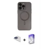 ieg™ iPhone 13 Pro Max Kılıf Akış Minimal Özel Seri - Siyah Bilvis 5in1 3D Magic Cam Ekran Koruyucu + Pers Alüminyum Kamera Lens - LT