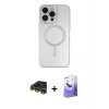 ieg™ iPhone 13 Pro Max Kılıf Akış Minimal Özel Seri - Siyah Bilvis 5in1 5D Magic Hayalet Cam Ekran Koruyucu + Raze Metal Kamera Lens - GD