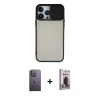 ieg™ iPhone 13 Pro Max Kılıf Vadi Çizgi - Siyah Bilvis Hayalet Cam Ekran Koruyucu + Neon Fosforlu Kamera Lens - BZ