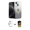 ieg™ iPhone 14 Kılıf Eksen Minimal Özel Seri - Siyah Buffer Cam Ekran Koruyucu + Shine Kamera Lens - KI