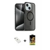 ieg™ iPhone 14 Kılıf Nova Asil Prime - Siyah Buffer Cam Ekran Koruyucu + Diamond Kamera Lens - KI