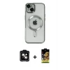 ieg™ iPhone 14 Kılıf Nova Işık Özel Seri - Siyah Buffer Cam Ekran Koruyucu + Turuncu PVD Metal Kamera Lens