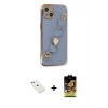 ieg™ iPhone 14 Kılıf Nova Işık Prime - Siyah Buffer Cam Ekran Koruyucu + Pembe Diamond Kamera Lens