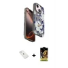 ieg™ iPhone 14 Kılıf Siluet Doku - Siyah Buffer Cam Ekran Koruyucu + Pembe Diamond Kamera Lens