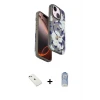 ieg™ iPhone 14 Kılıf Siluet Doku - Siyah Joko Magic 5D Cam + Pembe Diamond Kamera Lens