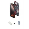 ieg™ iPhone 14 Kılıf Siluet Doku - Siyah Joko Magic 5D Cam + Pembe Diamond Kamera Lens
