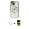 ieg™ iPhone 14 Nova Işık Özel Seri - Siyah Buffer Cam Ekran Koruyucu + Kırmızı Diamond Kamera Lens