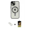 ieg™ iPhone 14 Nova Işık Özel Seri - Siyah Buffer Cam Ekran Koruyucu + Kırmızı Diamond Kamera Lens