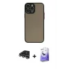 ieg™ iPhone 14 Pro Max Kılıf Ahenk Çizgi Serisi - Siyah Bilvis 5in1 5D Magic Hayalet Cam Ekran Koruyucu + Raze Metal Kamera Lens - GS