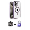ieg™ iPhone 14 Pro Max Kılıf Eksen Form Koleksiyonu - Siyah Bilvis 5in1 5D Magic Hayalet Cam Ekran Koruyucu + PVD Metal Kamera Lens - TU