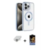 ieg™ iPhone 14 Pro Max Kılıf Eksen Form Koleksiyonu - Siyah Buffer Hayalet Cam Ekran Koruyucu + Band Metal Kamera Lens - GD