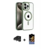ieg™ iPhone 14 Pro Max Kılıf Eksen Form Koleksiyonu - Siyah Buffer Hayalet Cam Ekran Koruyucu + Raze Metal Kamera Lens - GS