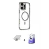 ieg™ iPhone 14 Pro Max Kılıf Eksen Klasik Koleksiyonu - Siyah Bilvis 5in1 5D Magic Hayalet Cam Ekran Koruyucu + Gold Band Metal Kamera Lens
